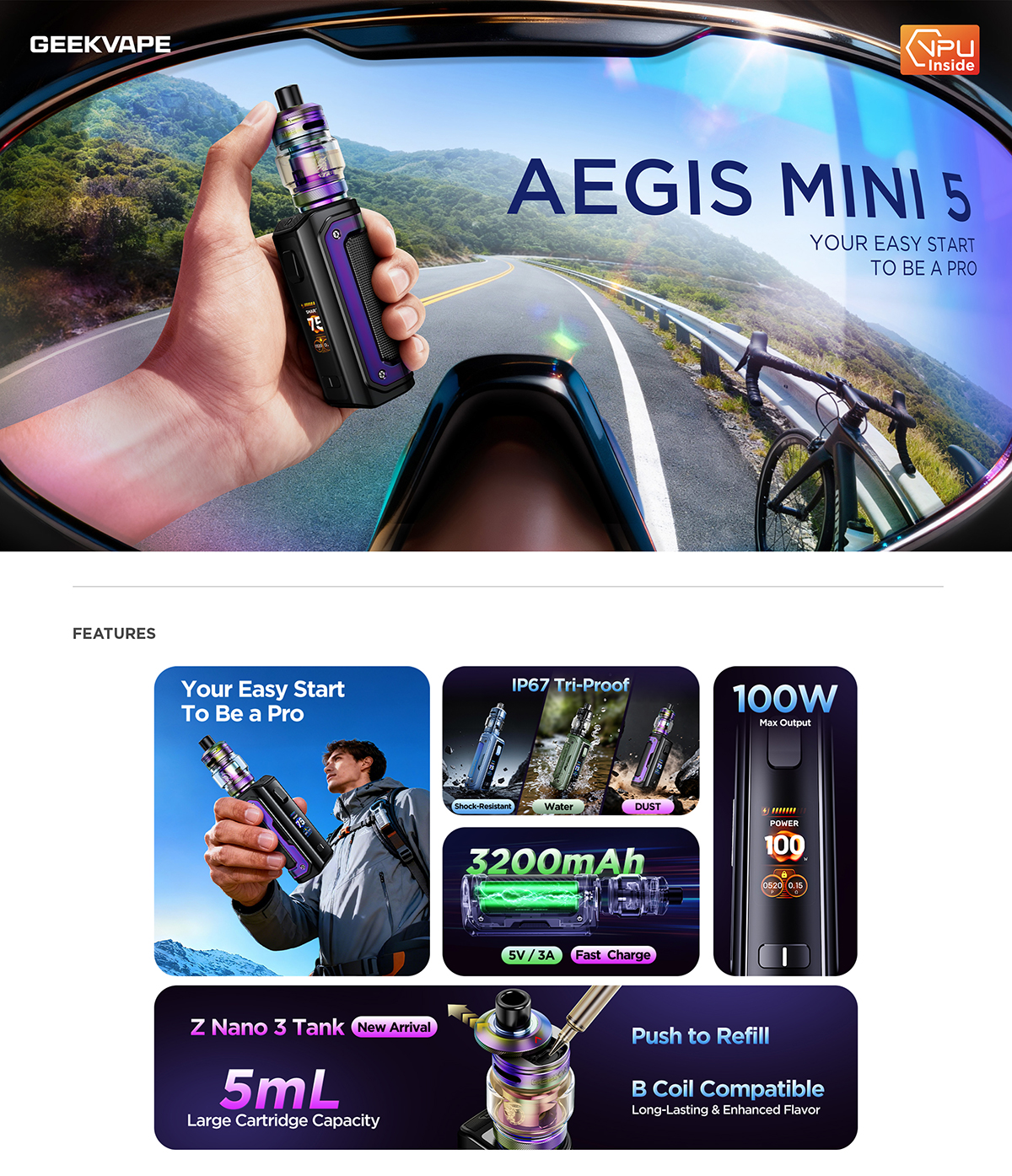 GeekVape Aegis Mini 5 Mod 3200mAh Mini join the cloud new 1